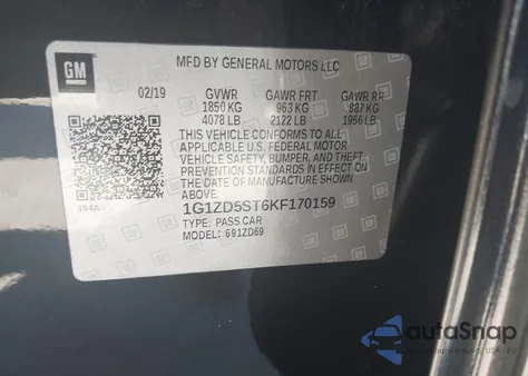 2019 Chevrolet Malibu Lt from USA, damaged, VIN 1G1ZD5ST6KF170159